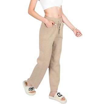 Women's Soft Knit Wide-Leg Pants with Elastic Waistband and Drawstring for Lounge and Casual Wear