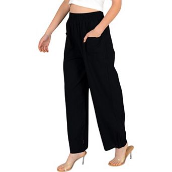 Women's Wide-Leg Elastic Waist Pants with Side Pockets