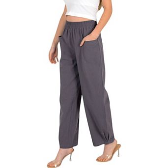 Women's Wide-Leg Elastic Waist Pants with Side Pockets
