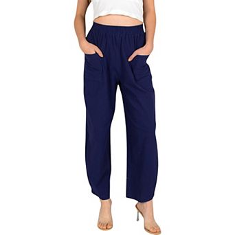 Women's Wide-Leg Elastic Waist Pants with Side Pockets
