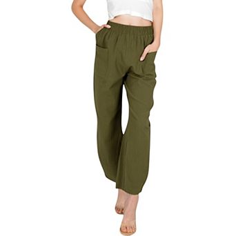 Women's Wide-Leg Elastic Waist Pants with Side Pockets