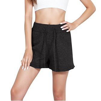 Women's Sweater Knit Shorts with Ribbed Cuffs and Front Drawstring Closure for Casual Style