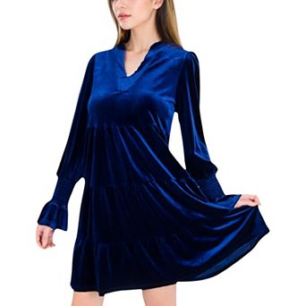 Women's Tiered A-Line Dress with Long Sleeves and Smocked Cuffs