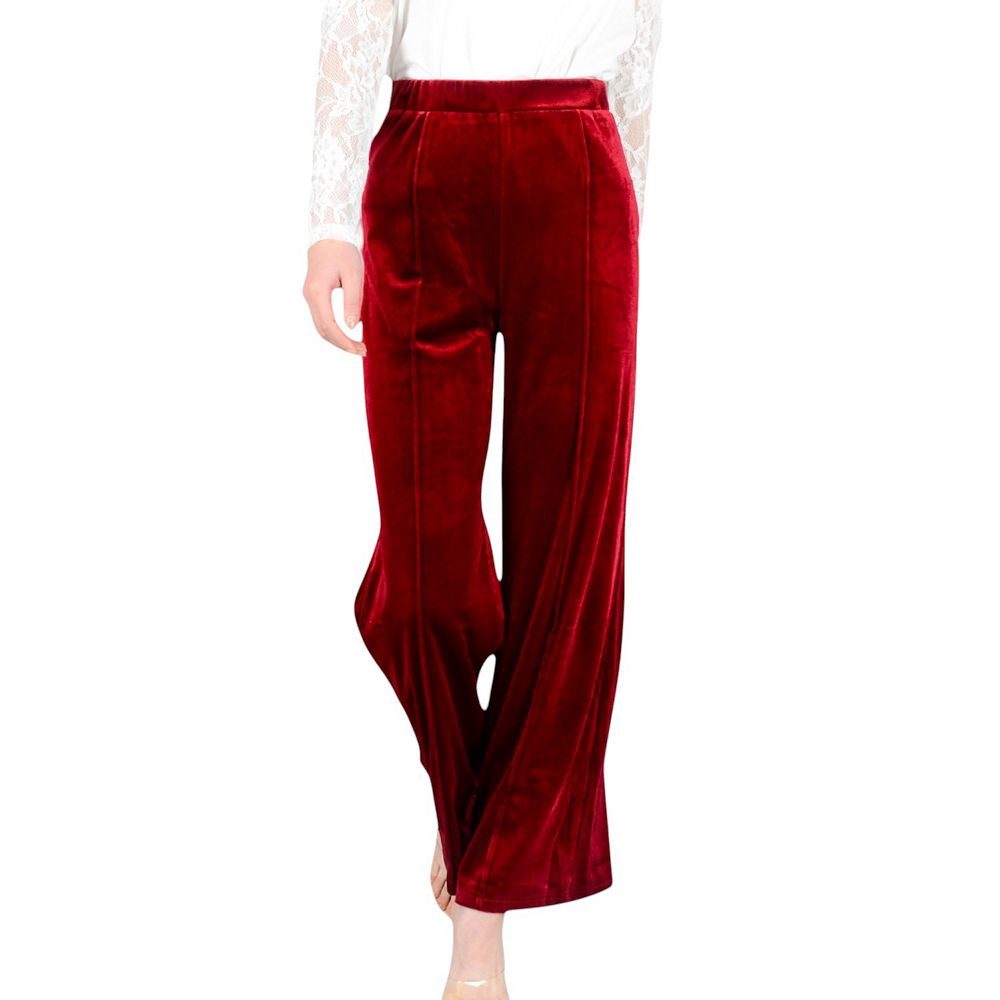 Plus Size Velvet Ruffle Hem Wide Leg Pants