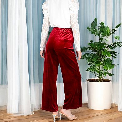 Women's High Waist Wide Leg Velvet Pants with Soft Textured Finish