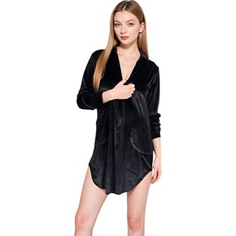 Women's Velvet V-Neck Mini Dress with Side Pockets