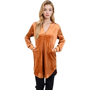 Women's Velvet V-Neck Mini Dress with Side Pockets