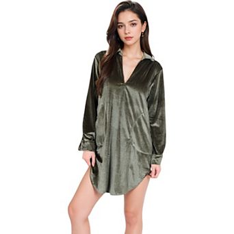 Women's Velvet V-Neck Mini Dress with Side Pockets