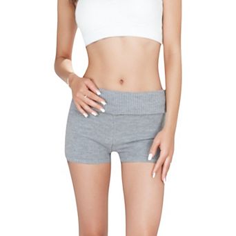 Women's Fold-Over Waistband Sweater Shorts High-Rise Midweight Fabric with Athletic Fit for Lounge