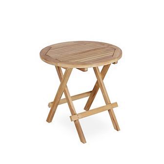 Folding Outdoor Side Table Sturdy X Shaped Wood Frame Teak Wood Patio Table with Slatted Tabletop