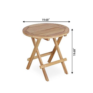 Folding Outdoor Side Table Sturdy X Shaped Wood Frame Teak Wood Patio Table with Slatted Tabletop