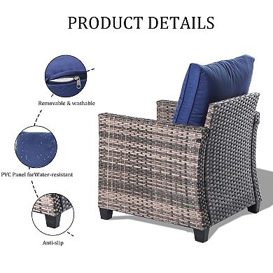 5 Pieces Outdoor Wicker High Back Sofa with Comfy Cushions Ottomans All Weather Conversation Set