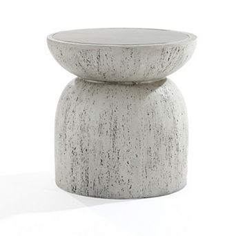 LuxenHome Rustic Off White and Gray Round 15.75-Inch Tall MgO Side Table, Indoors and Outdoors