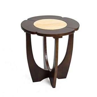 LuxenHome Dark Pine Wood Round Side and End Table