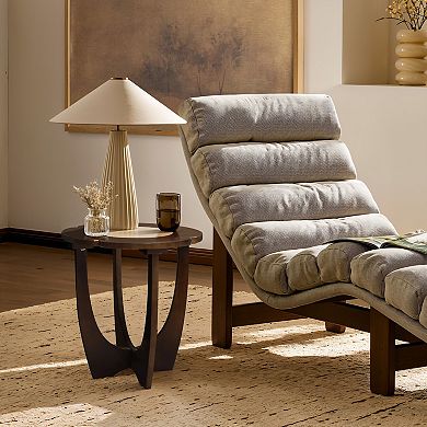 LuxenHome Dark Pine Wood Round Side and End Table