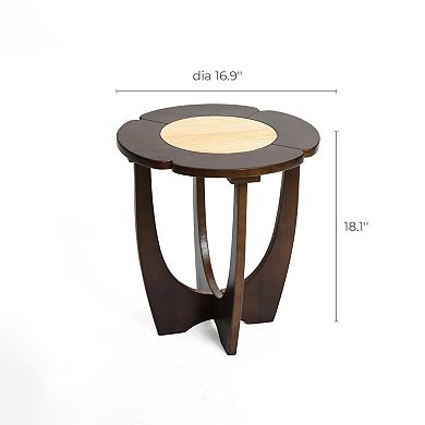 LuxenHome Dark Pine Wood Round Side and End Table
