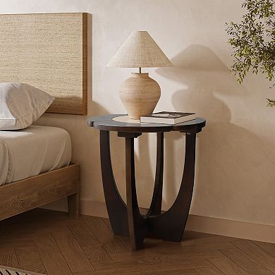 LuxenHome Dark Pine Wood Round Side and End Table