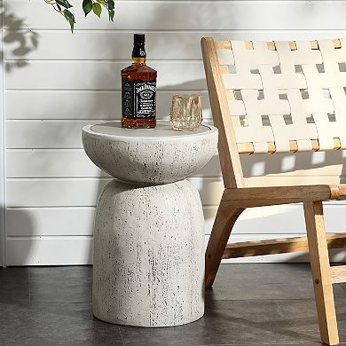 LuxenHome Rustic Off White and Gray Round 19.7-Inch Tall MgO Side Table, Indoors and Outdoors