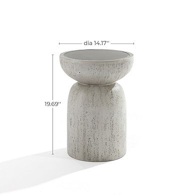 LuxenHome Rustic Off White and Gray Round 19.7-Inch Tall MgO Side Table, Indoors and Outdoors