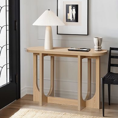 LuxenHome Natural Finish MDF Wood 47-Inch Long Oval Console Table