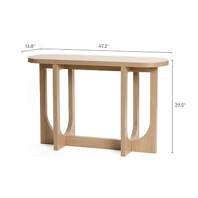 LuxenHome Natural Finish MDF Wood 47-Inch Long Oval Console Table