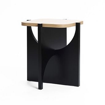 LuxenHome Modern Black and Brown Square Side and End Table