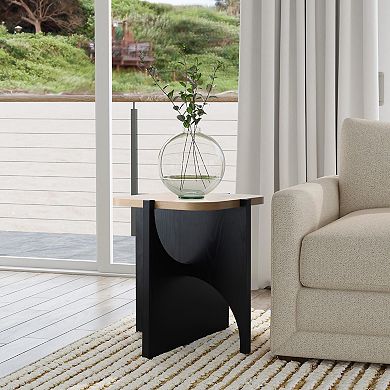 LuxenHome Modern Black and Brown Square Side and End Table