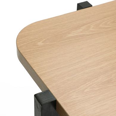 LuxenHome Modern Black and Brown Square Side and End Table