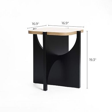 LuxenHome Modern Black and Brown Square Side and End Table