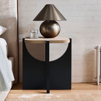 LuxenHome Modern Black and Brown Square Side and End Table