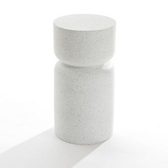 LuxenHome White with Gray Flecks Pillar Round MgO Side Table, Indoors and Outdoors