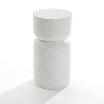 LuxenHome White with Gray Flecks Pillar Round MgO Side Table, Indoors and Outdoors