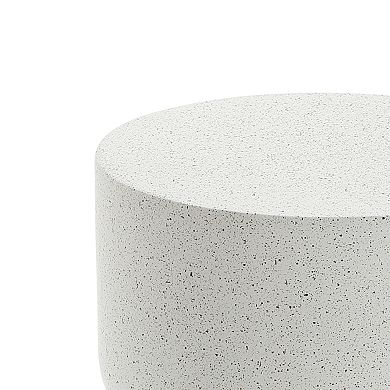 LuxenHome White with Gray Flecks Pillar Round MgO Side Table, Indoors and Outdoors