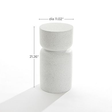 LuxenHome White with Gray Flecks Pillar Round MgO Side Table, Indoors and Outdoors