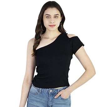 Women's Summer One Shoulder Ribbed Knit Casual Crop Tops
