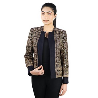Women's Printed Crew Neck Front Open Short Bomber Jacket