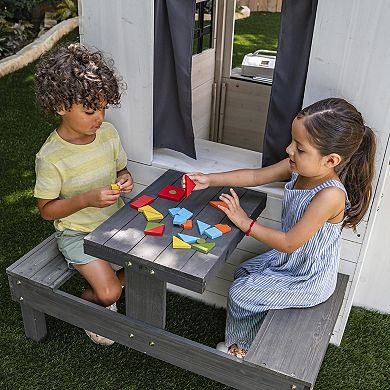 KidKraft Modern Outdoor Wooden Playhouse with Picnic Table