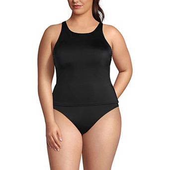 Plus Size Lands' End High Neck Strappy Back Tankini Swim Top