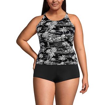 Plus Size Lands' End High Neck Strappy Back Tankini Swim Top