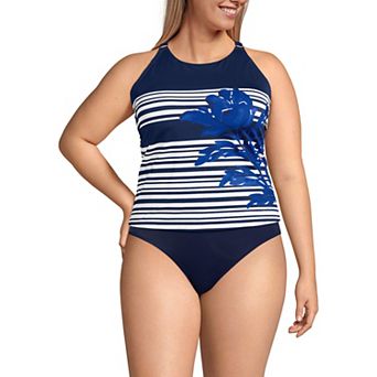 Plus Size Lands' End High Neck Strappy Back Tankini Swim Top