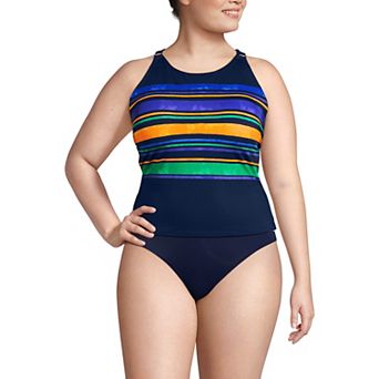 Plus Size Lands' End High Neck Strappy Back Tankini Swim Top
