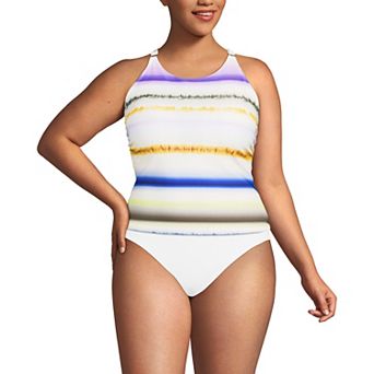 Plus Size Lands' End High Neck Strappy Back Tankini Swim Top