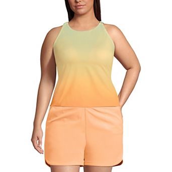 Plus Size Lands' End High Neck Strappy Back Tankini Swim Top