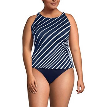 Plus Size Lands' End High Neck Strappy Back Tankini Swim Top
