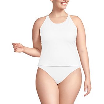 Plus Size Lands' End High Neck Strappy Back Tankini Swim Top