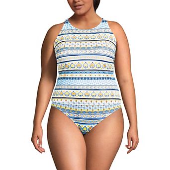 Plus Size Lands' End High Neck Strappy Back Tankini Swim Top