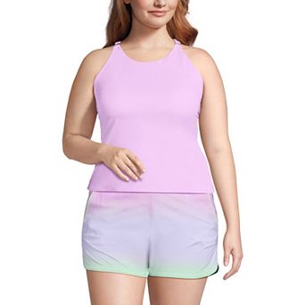 Plus Size Lands' End High Neck Strappy Back Tankini Swim Top