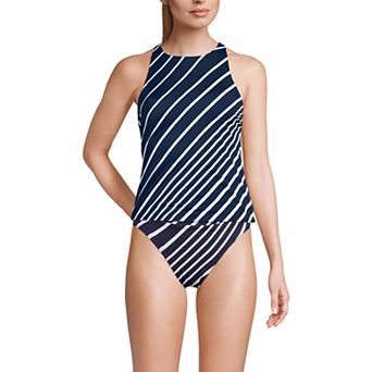 Women's Lands' End High Neck Strappy Back Tankini Swim Top