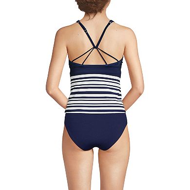 Women's Lands' End Long Tugless High Neck Strappy Back Swim Top