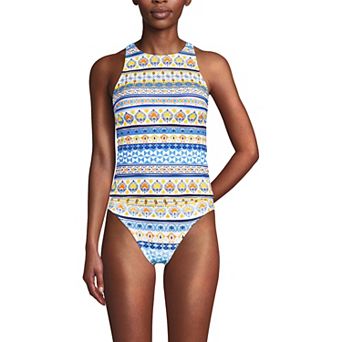 Women's Lands' End Long Tugless High Neck Strappy Back Tankini Top